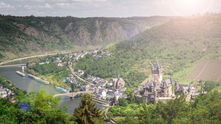 The impressive Castle of Cochem from the hill