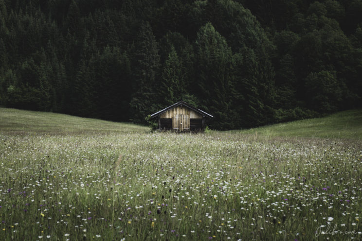 Symmetry of an alpine cabin at Geroldsee in the German Alps