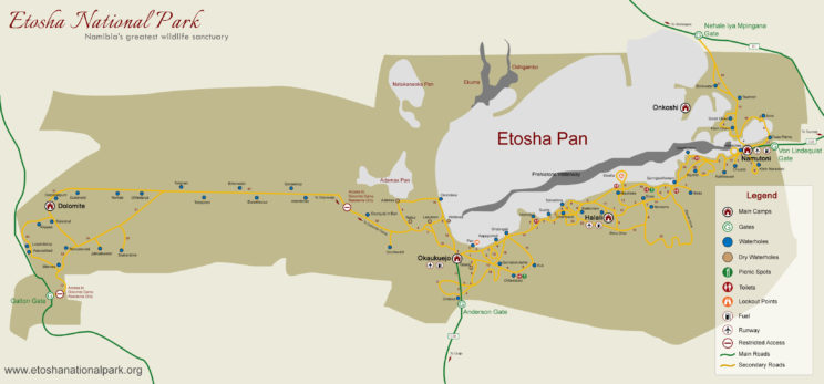 Etosha National park, Namibia - map in full resolution