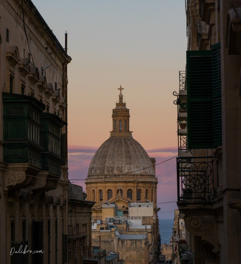 Triq Zekka Street in Valletta, Malta, in the evening - sky bursting with colors! Dalibro.com