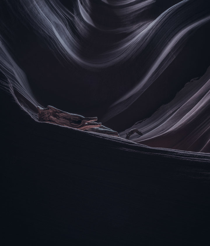 One of my favourite images from one of Arizona's slot canyons. The colouring is a complete fake and I'm happy to admit it. Yes, sandstone is not black. I attempted to reconstruct my impression of the canyon - mysterious, silent and somewhat dark.