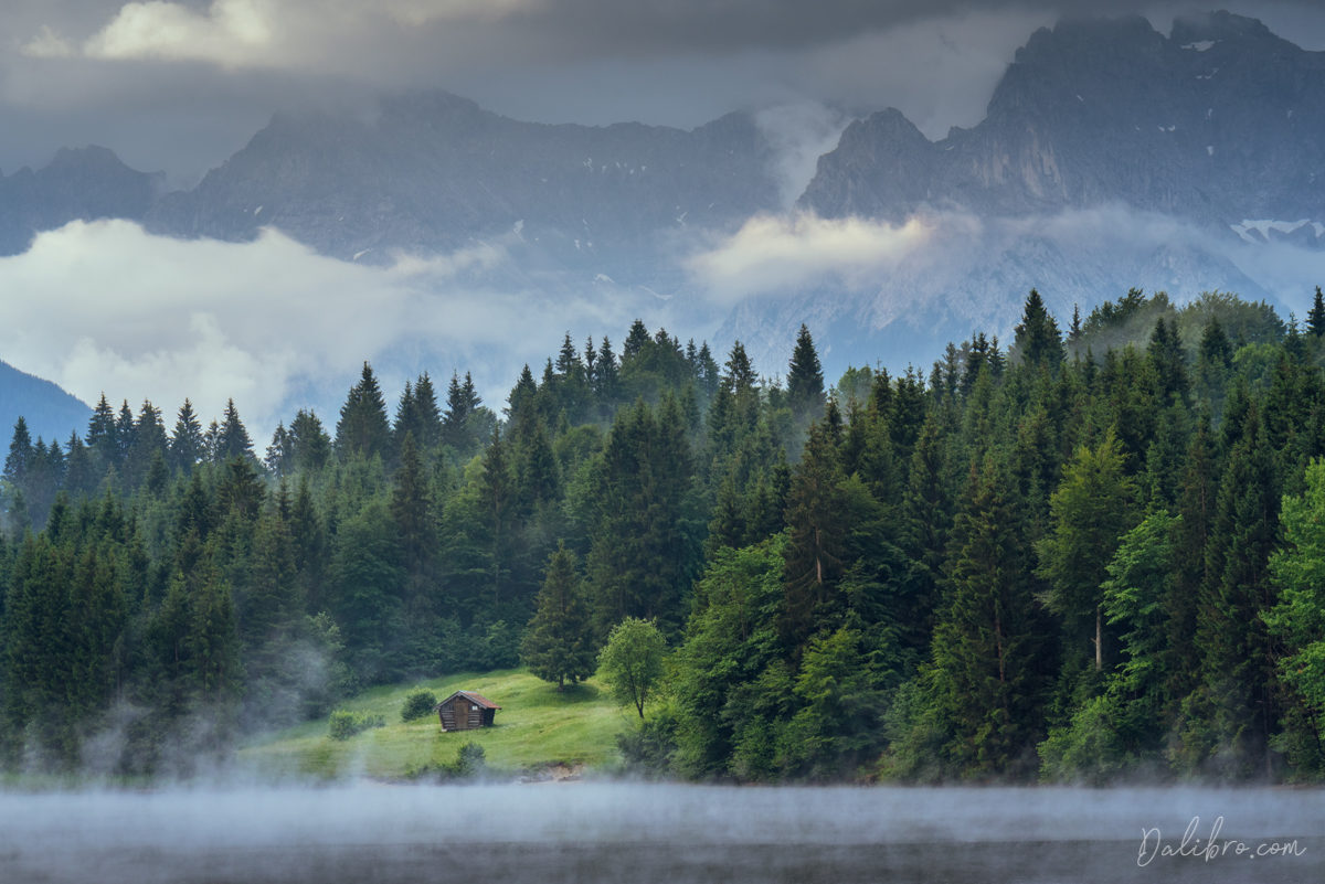 Another view of the Geroldsee with an alpine cabin on the opposite side (long lens)