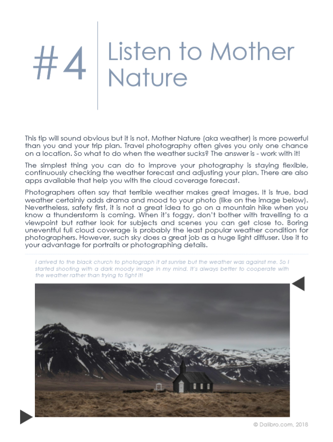 Dalibro's Free eBook 10 tips for improving your travel photos - sample page