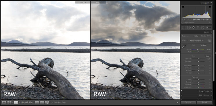 Shooting in RAW gives you the opportunity to rescue also overexposed parts of a photo. Check out all the detail in the sky that I saved by reducing its exposure in Lightroom.