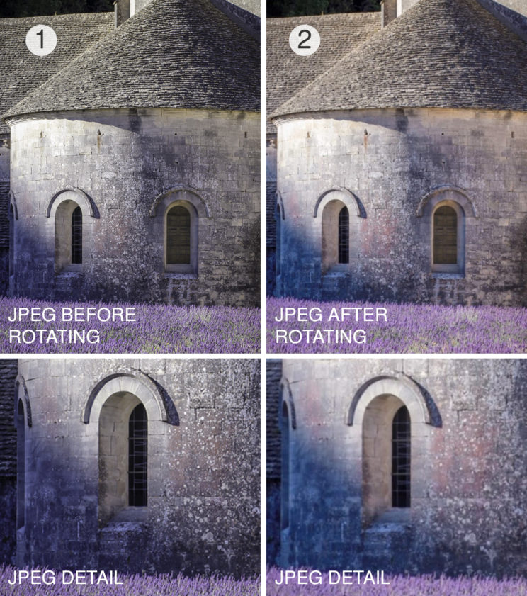 I was shocked about how significant impact image rotation has on quality of a JPEG image